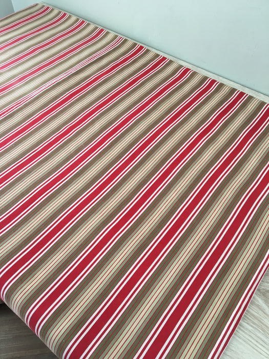 Swedish ticking in olive, red, and white stripes. c.1940 - 65 cm × 3.8 meters (2 pieces avail.)