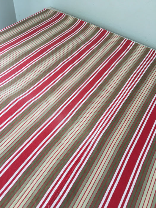 Swedish ticking in olive, red, and white stripes. c.1940 - 65 cm × 3.8 meters (2 pieces avail.)