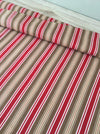 Swedish ticking in olive, red, and white stripes. c.1940 - 65 cm × 3.8 meters (2 pieces avail.)