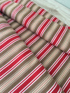 Swedish ticking in olive, red, and white stripes. c.1940 - 65 cm × 3.8 meters (2 pieces avail.)
