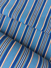 Denim blue, orange, red, and thin white stripes ticking. Sweden c.1940 - 70 cm × 4 meters 
