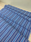 Denim blue, orange, red, and thin white stripes ticking. Sweden c.1940 - 70 cm × 4 meters 