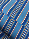 Denim blue, orange, red, and thin white stripes ticking. Sweden c.1940 - 70 cm × 4 meters 