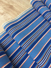 Denim blue, orange, red, and thin white stripes ticking. Sweden c.1940 - 70 cm × 4 meters 