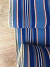 Denim blue, orange, red, and thin white stripes ticking. Sweden c.1940 - 70 cm × 4 meters 