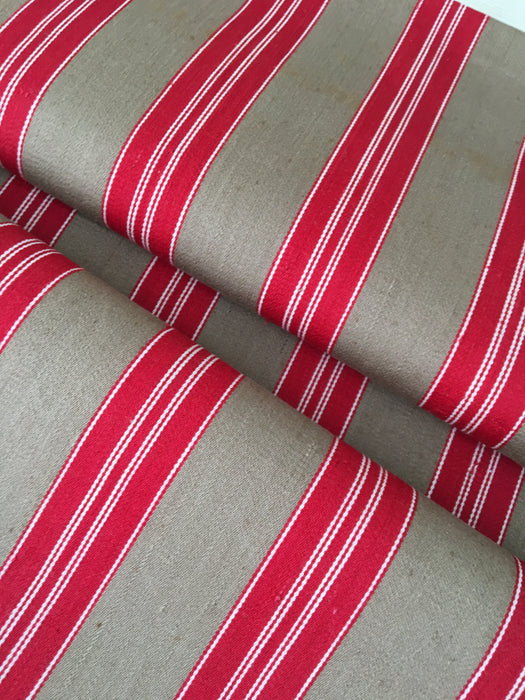 Swedish ticking in red and brown stripes. c.1900 - 70 cm × 2.8 meters