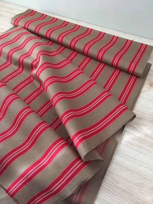 Swedish ticking in red and brown stripes. c.1900 - 70 cm × 2.8 meters