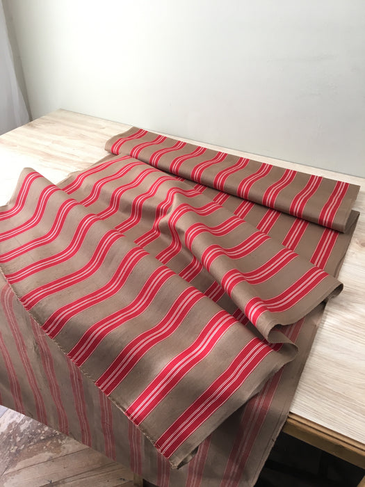 Swedish ticking in red and brown stripes. c.1900 - 70 cm × 2.8 meters