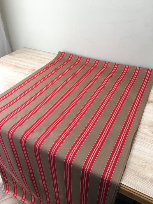 Swedish ticking in red and brown stripes. c.1900 - 70 cm × 2.8 meters