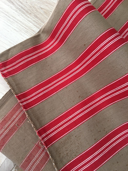 Swedish ticking in red and brown stripes. c.1900 - 70 cm × 2.8 meters