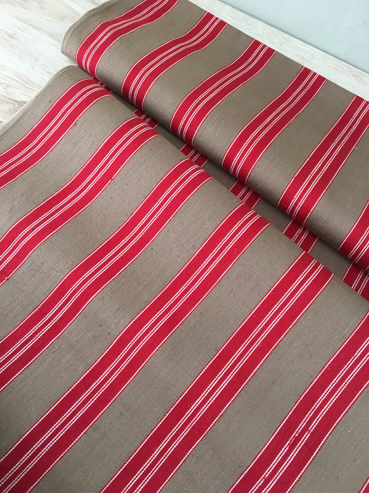 Swedish ticking in red and brown stripes. c.1900 - 70 cm × 2.8 meters