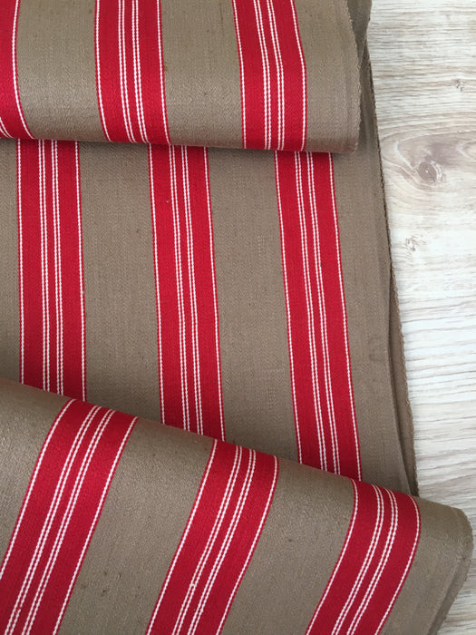 Swedish ticking in red and brown stripes. c.1900 - 70 cm × 2.8 meters