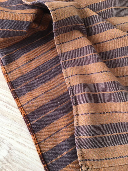 Swedish ticking cover in brown and tan stripes. c.1900 - 54×68 cm