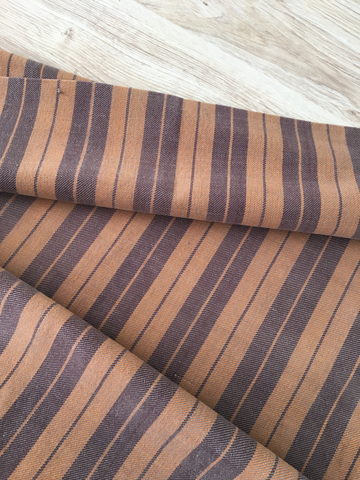 Swedish ticking cover in brown and tan stripes. c.1900 - 54×68 cm