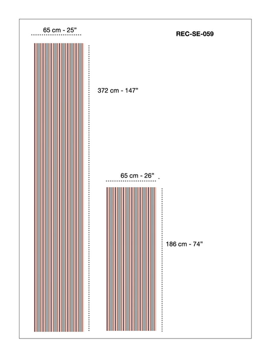 Swedish ticking in cream, red, blue and tan stripes. c.1950 - Lot of 2 pieces (~5.5 meters)