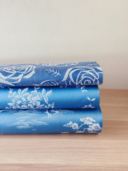 Floral blue ticking yardage. Spain c.1950 - Various pieces