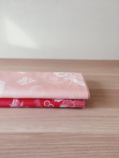 Floral pink and red ticking yardage. Spain c.1950 - Various pieces