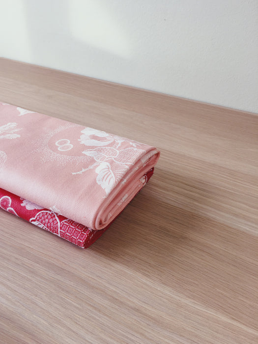 Floral pink and red ticking yardage. Spain c.1950 - Various pieces
