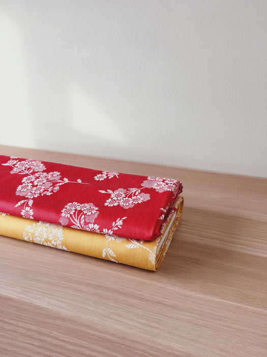 Floral red ticking yardage. Spain c.1950 - Various pieces