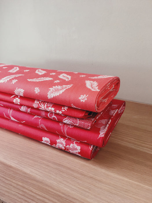 Floral red ticking yardage. Spain c.1950 - Various pieces