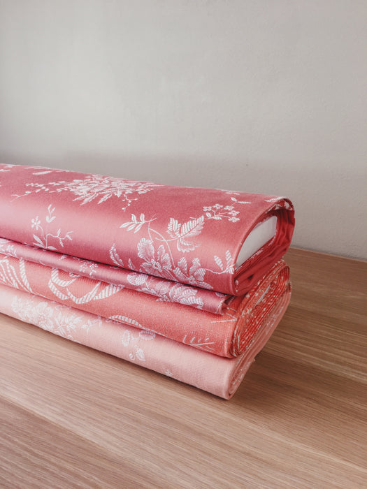 Floral pink ticking yardage. Spain c.1950 - Various pieces