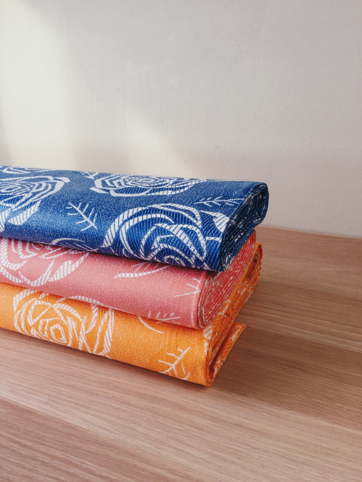 Floral pink and blue ticking yardage. Spain c.1950 - Various pieces