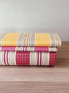 Yellow, red, pink striped ticking yardage. Spain c.1950 - Various pieces