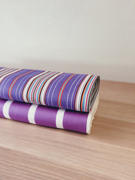 Lilac striped ticking yardage. Spain c.1950 - Various pieces