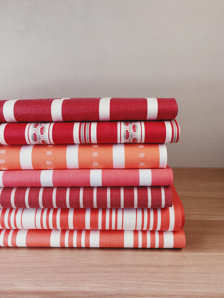 Red striped ticking yardage. Spain c.1950 - Various pieces