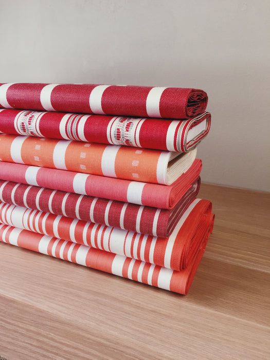Red striped ticking yardage. Spain c.1950 - Various pieces