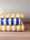 Yellow and blue striped ticking yardage. Spain c.1950 - Various pieces
