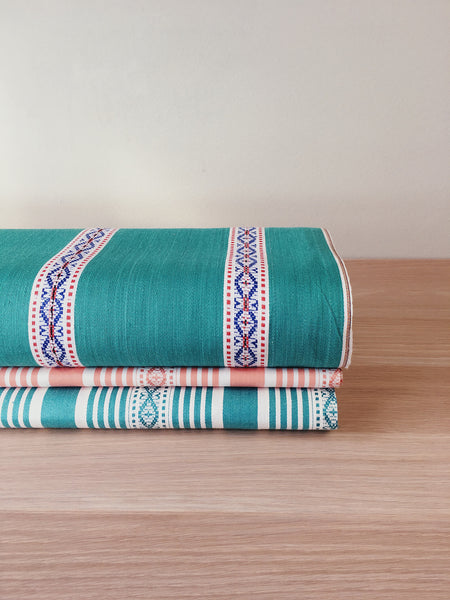 Green striped ticking yardage. Spain c.1950 - Various pieces