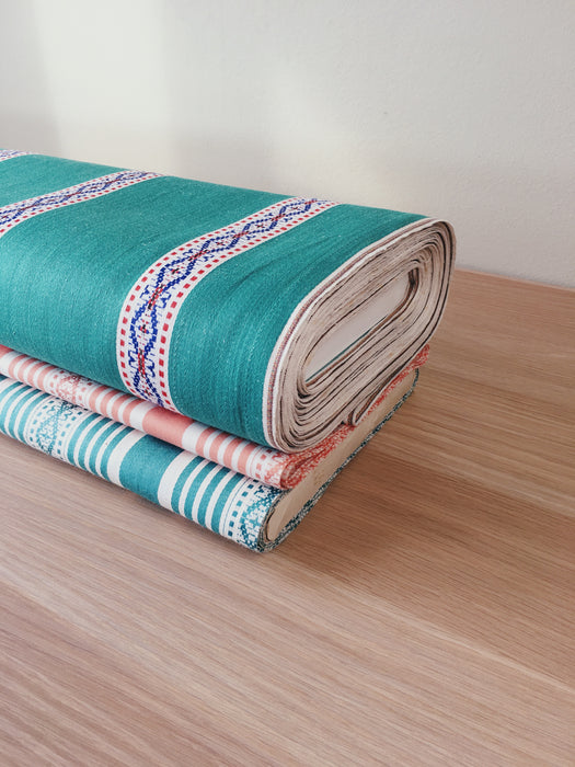 Green striped ticking yardage. Spain c.1950 - Various pieces
