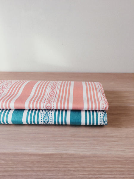 Pink and green striped ticking yardage. Spain c.1950 - Various pieces