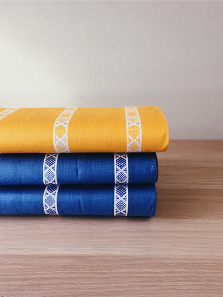 Blue and yellow striped ticking yardage. Spain c.1950 - Various pieces