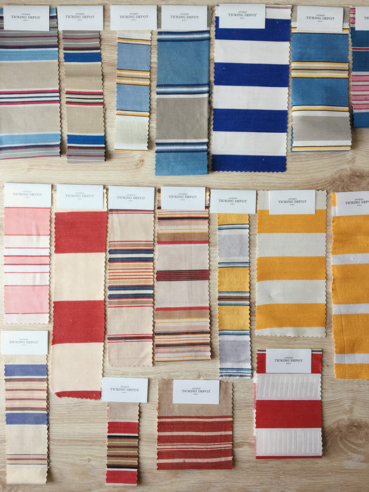 Ticking Depot - Antique Ticking Fabric Samples - Blues and Yellows